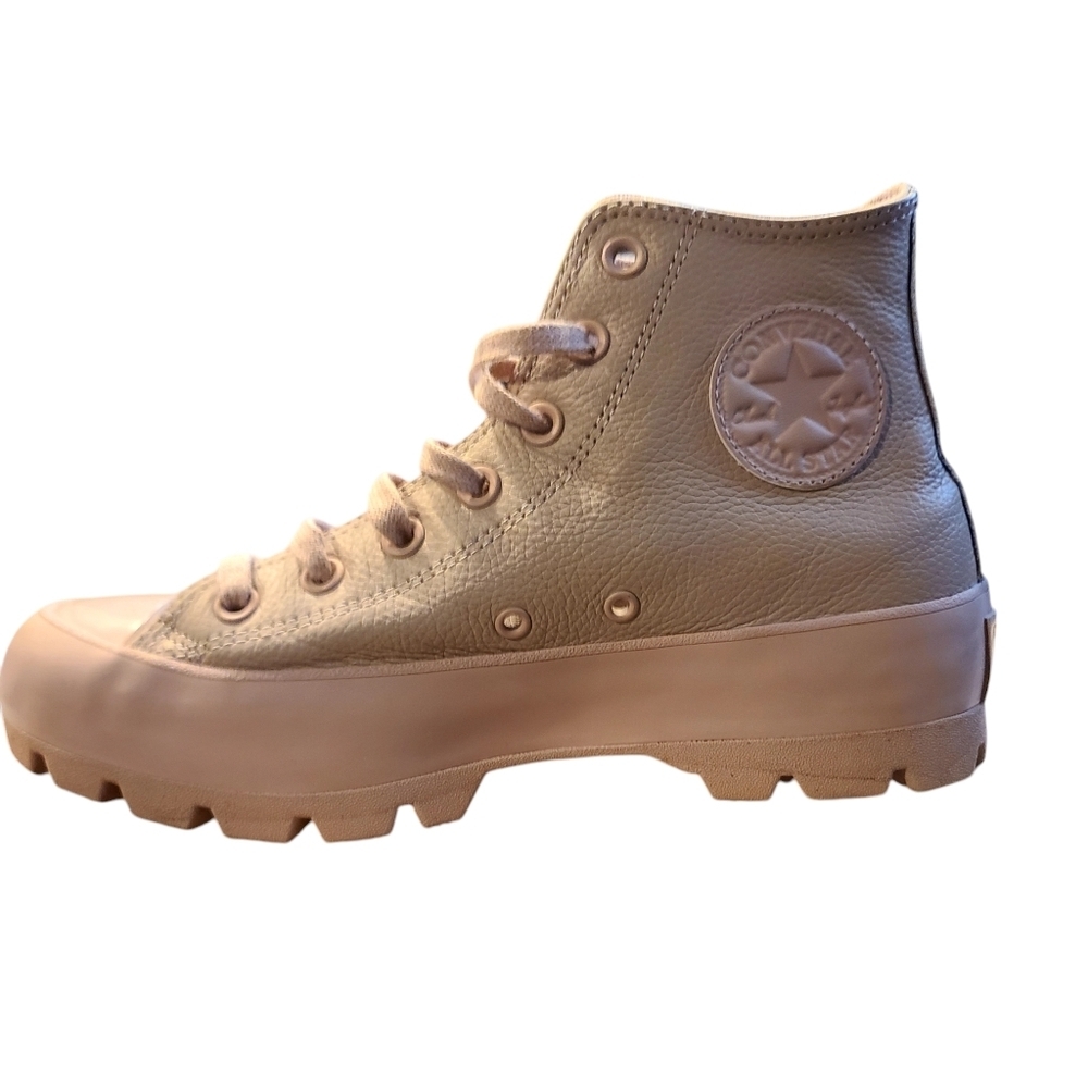 Converse Cream and Pink High-Top Sneakers with Rugged Sole